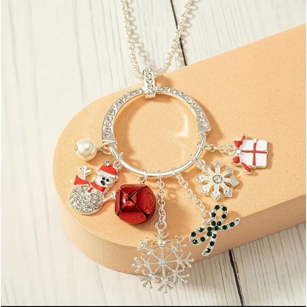 Jingle All The Way Christmas Dangling Silver Charm Necklace